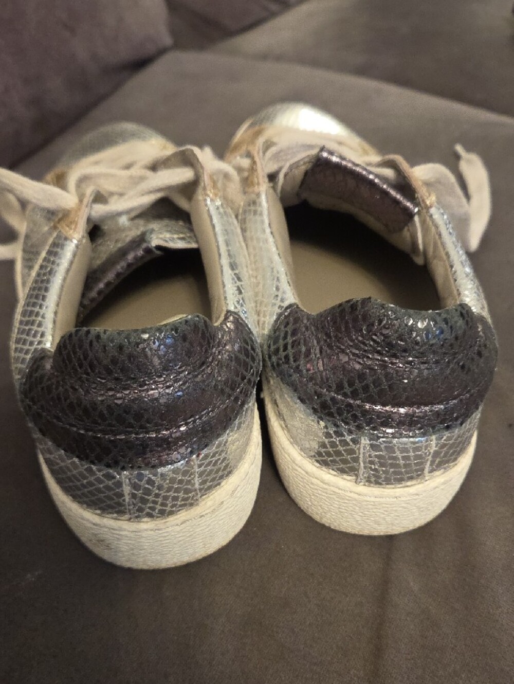 All Saints Metallic Silver and Gold Snake-Embossed Lace-Up Sneakers - Picture 3 of 8